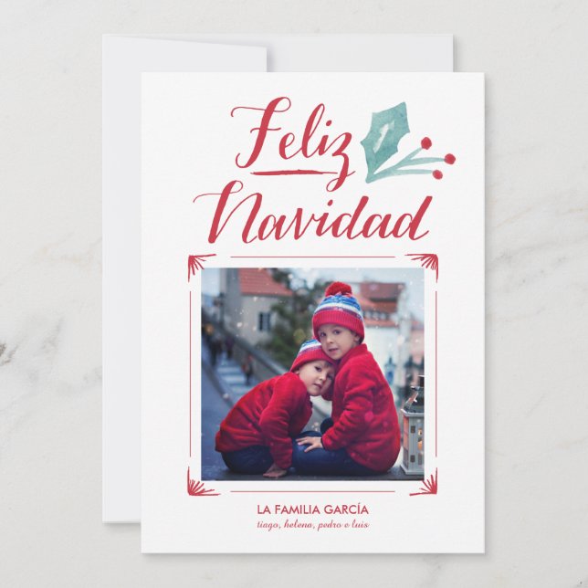 Acuarela y La Caligrafía | Feliz Navidad Holiday Card (Front)