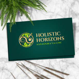 Acupuncture Needles, Yin Yang and Leaves Business Card