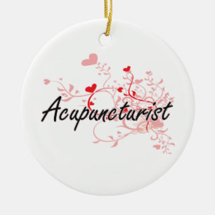 Acupuncturist Artistic Job Design with Hearts Ceramic Ornament