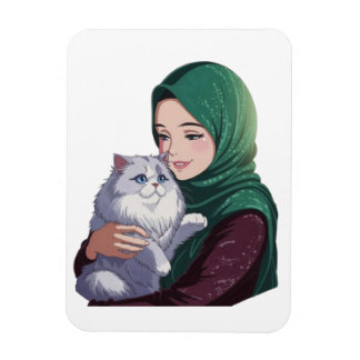 Acute girl hug cute cat magnet