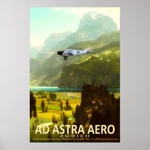 Ad Astra Aero Poster Lake Lucerne Swiss Travel Art