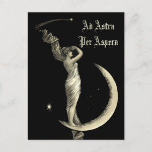 Ad Astra Woman On Crescent Moon Print Postcard