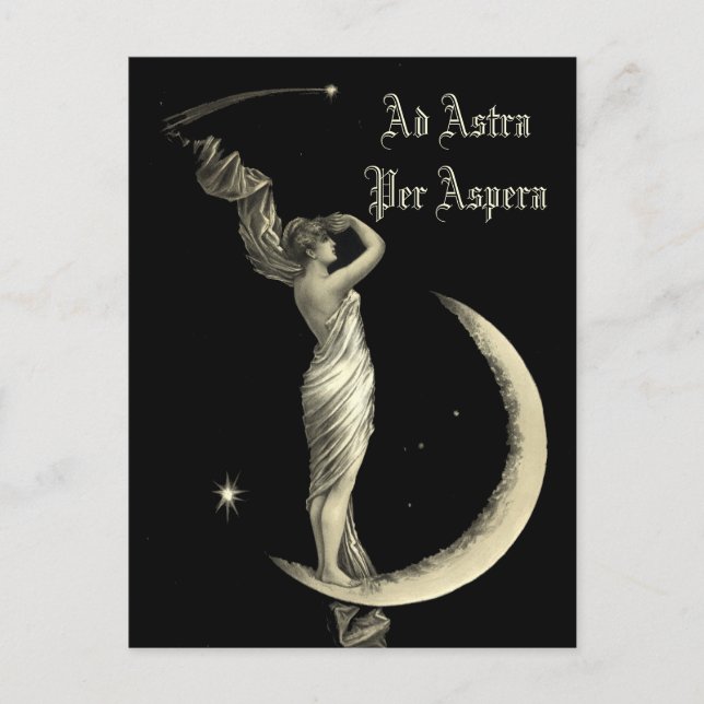 Ad Astra Woman On Crescent Moon Print Postcard (Front)