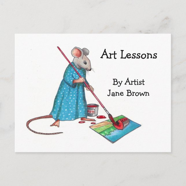 Ad For Art Lessons: Lady Mouse Painting A Picture Postcard (Front)