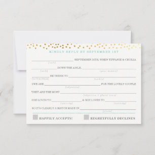 AD LIB RSVP REPLY fun rustic gold confetti mint Card