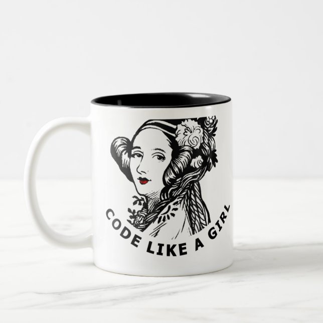 Ada Lovelace T-Shirt Code Like A Girl Two-Tone Coffee Mug (Left)
