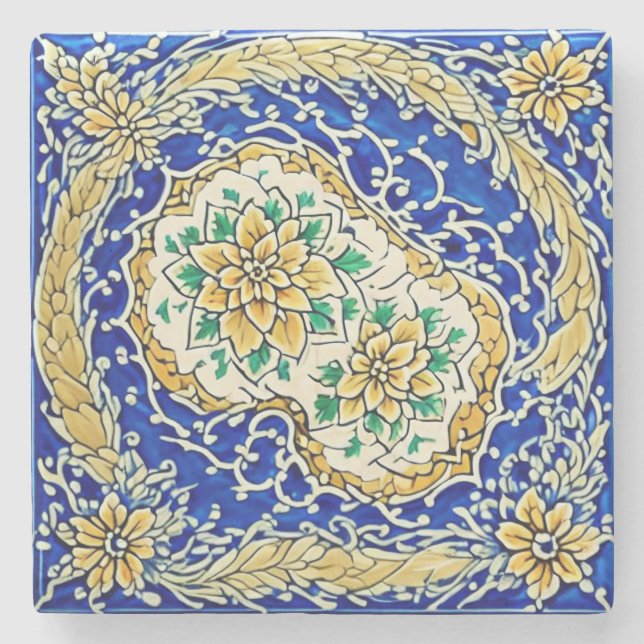 Adalusian traditional ceramic art no 2 stone coaster (Front)