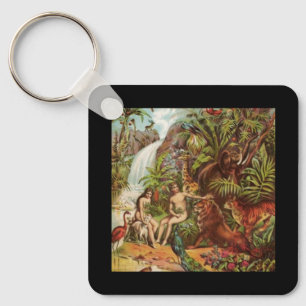 Adam And Eve In The Garden Keychain