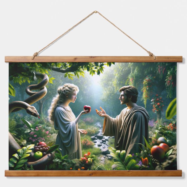 Adam and Eve in the garden of eden Hanging Tapestry (Front)