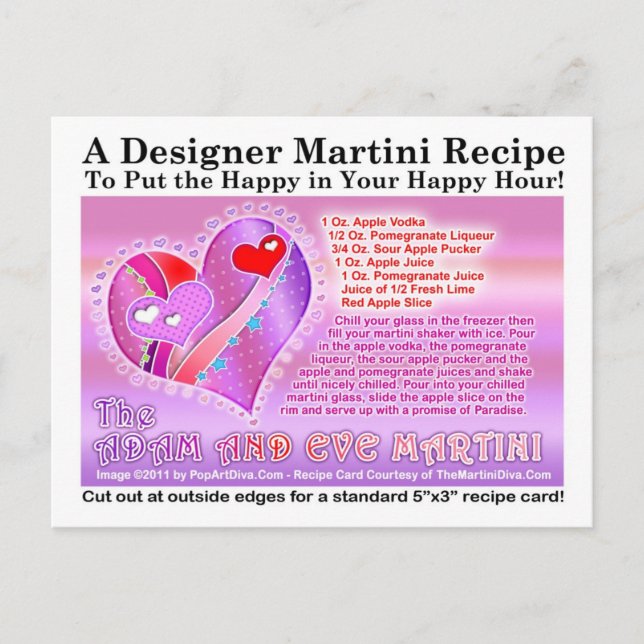 Adam and Eve Valentine Martini Recipe Postcard (Front)
