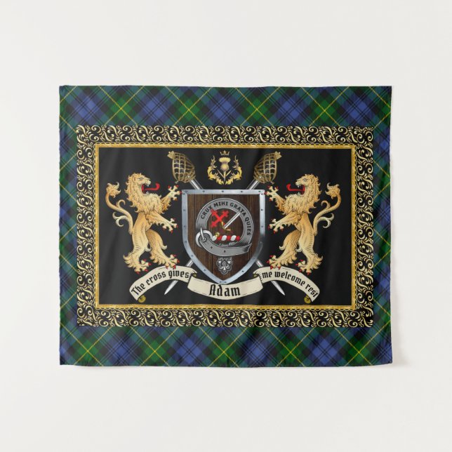 Adam Clan Badge & Motto w/Lions  Tapestry (Front (Horizontal))