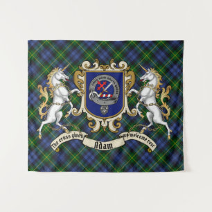 Adam Clan Badge & Unicorns w/Tartan  Tapestry