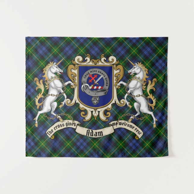 Adam Clan Badge & Unicorns w/Tartan  Tapestry (Front (Horizontal))