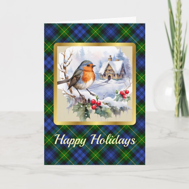 Adam Crest & Tartan w/Robin Personalized Xmas Card (Front)