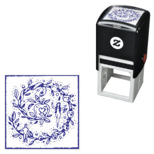 ADAM & EVE, APPLE IN GARDEN OF EDEN FOLKART WREATH SELF-INKING STAMP