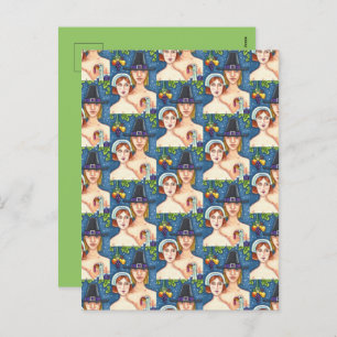 ADAM & EVE PILGRIMS, BIBLICAL WHIMSY THANKSGIVING HOLIDAY POSTCARD