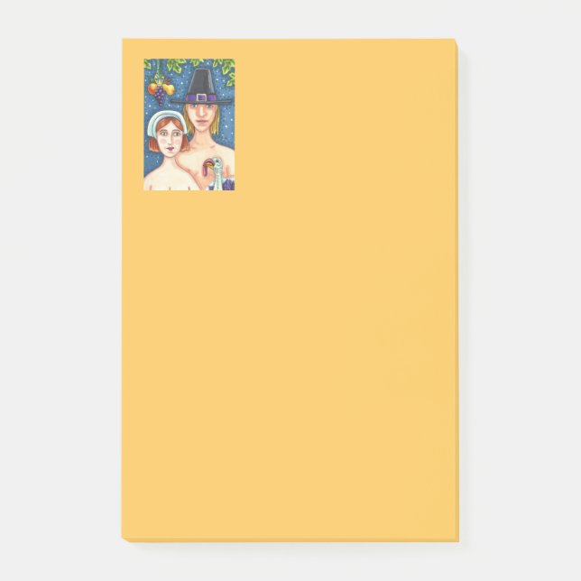ADAM & EVE PILGRIMS, BIBLICAL WHIMSY THANKSGIVING POST-IT NOTES (Front)