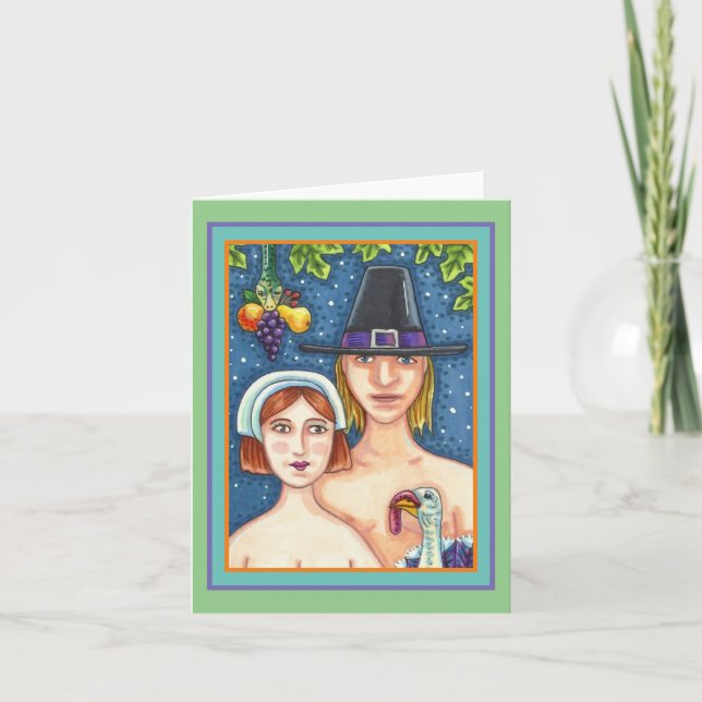 ADAM & EVE PILGRIMS, WHIMSY THANKSGIVING Blank Card (Front)