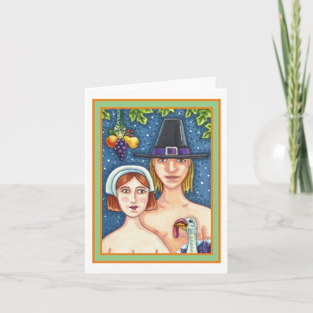 ADAM & EVE PILGRIMS, WHIMSY THANKSGIVING Blank Card (Front)