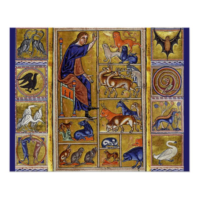 ADAM NAMING ANIMALS,MEDIEVAL BESTIARY,DEERS,LIONS  POSTER (Front)