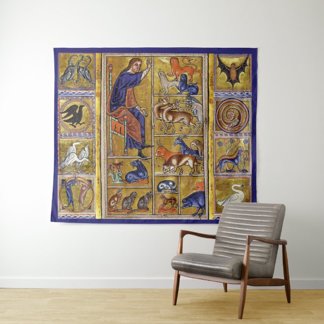 ADAM NAMING ANIMALS,MEDIEVAL BESTIARY,DEERS,LIONS  TAPESTRY (In Situ (Horizontal))