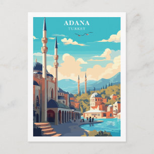 Adana, Turkey Travel Retro Illustration Postcard