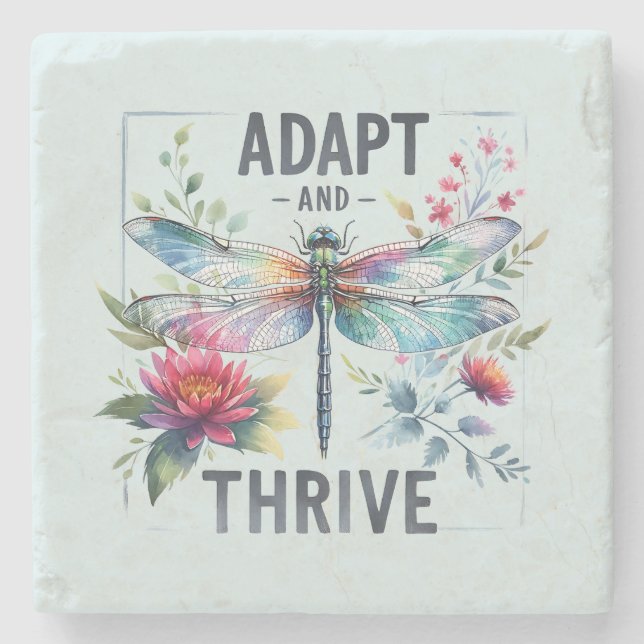 Adapt and Thrive - Artistic Dragonfly Stone Coaster (Front)