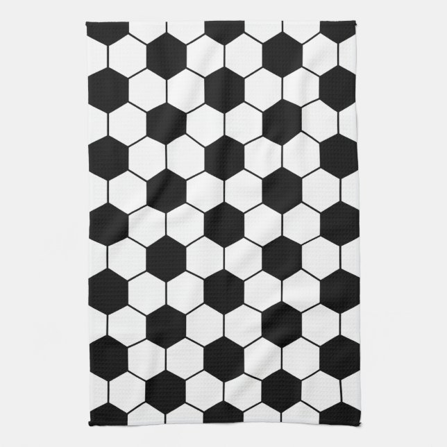 Adapted Soccer Ball pattern Black White Kitchen Towel (Vertical)