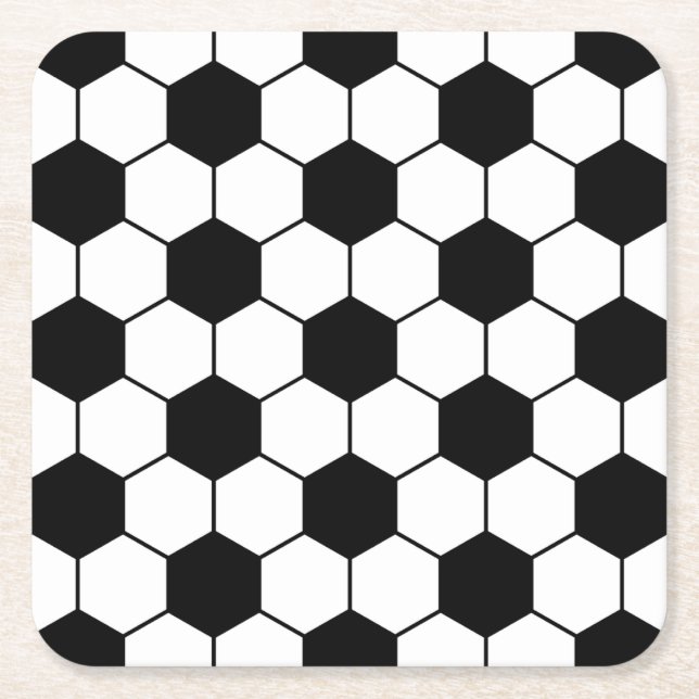 Adapted Soccer Ball pattern Black White Square Paper Coaster (Front)