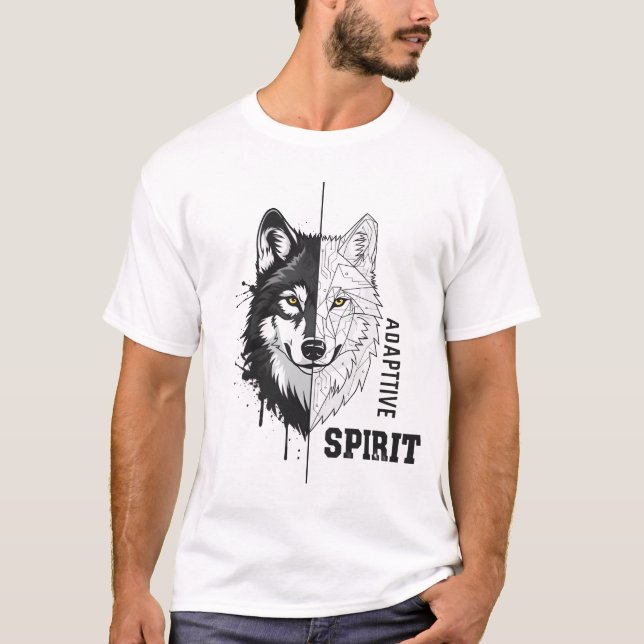 Adaptive Spirit Wolf Modern Art T-Shirt (Front)