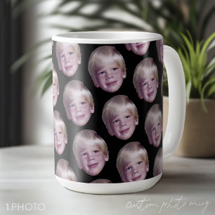 Add 1 Floating Head Photo Half Drop Pattern black Coffee Mug