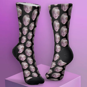 Add 1 Floating Head Photo Half Drop Pattern black Socks