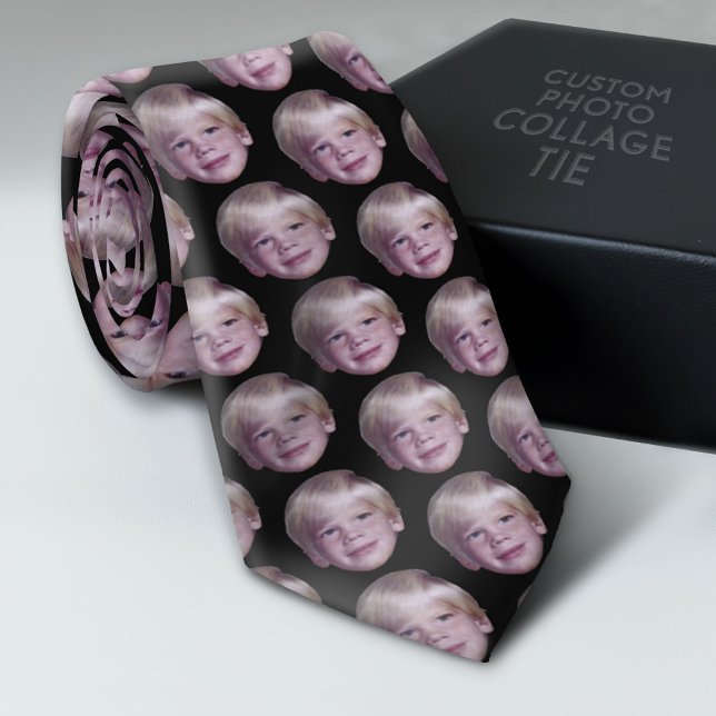 Add 1 Floating Head Photo Half Drop Pattern black Tie (Custom Photo Collage Tie - Create Your Own Look)
