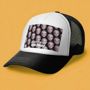 Add 1 Floating Head Photo Half Drop Pattern black Trucker Hat