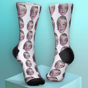 Add 1 Floating Head Photo Pattern - White Socks