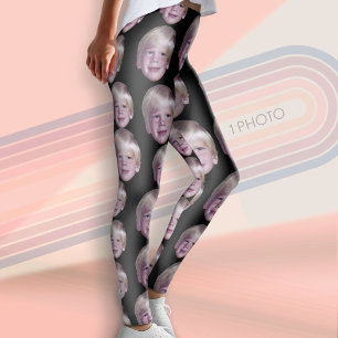 Add 1 Floating Head Photo - Random Pattern black Leggings