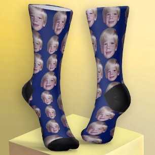 Add 1 Floating Head Photo - Random Pattern blue Socks