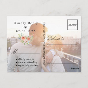 Add  2 Custom Photo Personalized Wedding RSVP Postcard