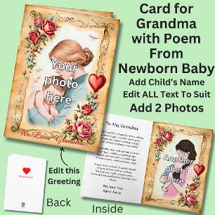 Add 2 Photo's for Grandmother, Poem from Newborn Card