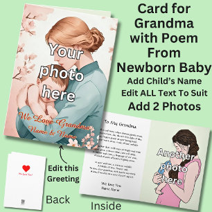 Add 2 Photo's for Grandmother, Poem from Newborn   Card