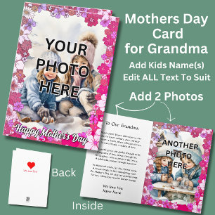 Add 2 Photo's in Floral Frames for Grandmother Card