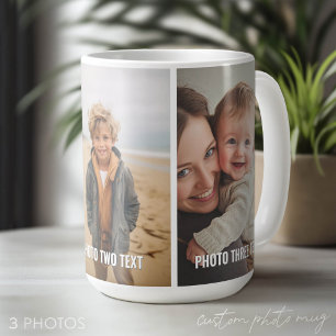 Add 3 Photos and Text - Simple Collage - Minimal Coffee Mug