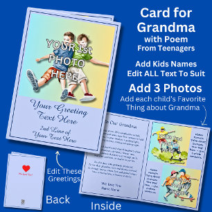 Add 3 Photo's for Grandmother, Poem from Teenagers Card