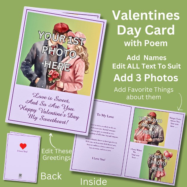 Add 3 Photo's, Life is Sweet So Are You Valentines Card (Creator Uploaded)