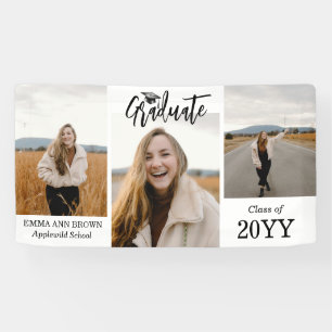 Add 3 Photos Modern Script Graduation Banner