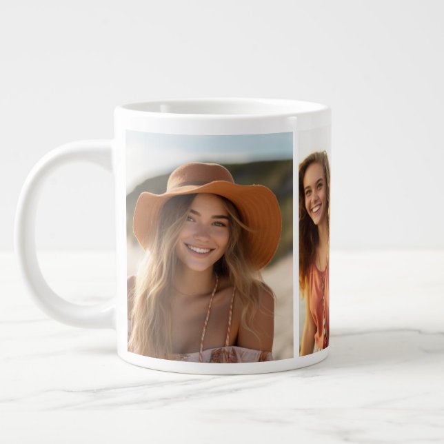 Add 3 Photos - Simple Collage - Modern Minimal Large Coffee Mug (Left)