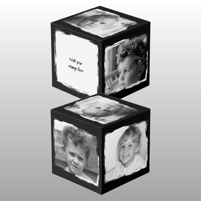 Add 4 images customize words black white photo cube (Creator Uploaded)