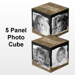 Add 4 images family rustic brown black photo cube