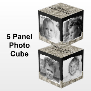 Add 4 images family rustic grey black photo cube