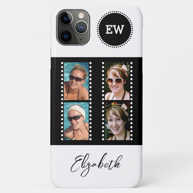 Add 4 photos initials and name black and white Case-Mate iPhone case (Back)